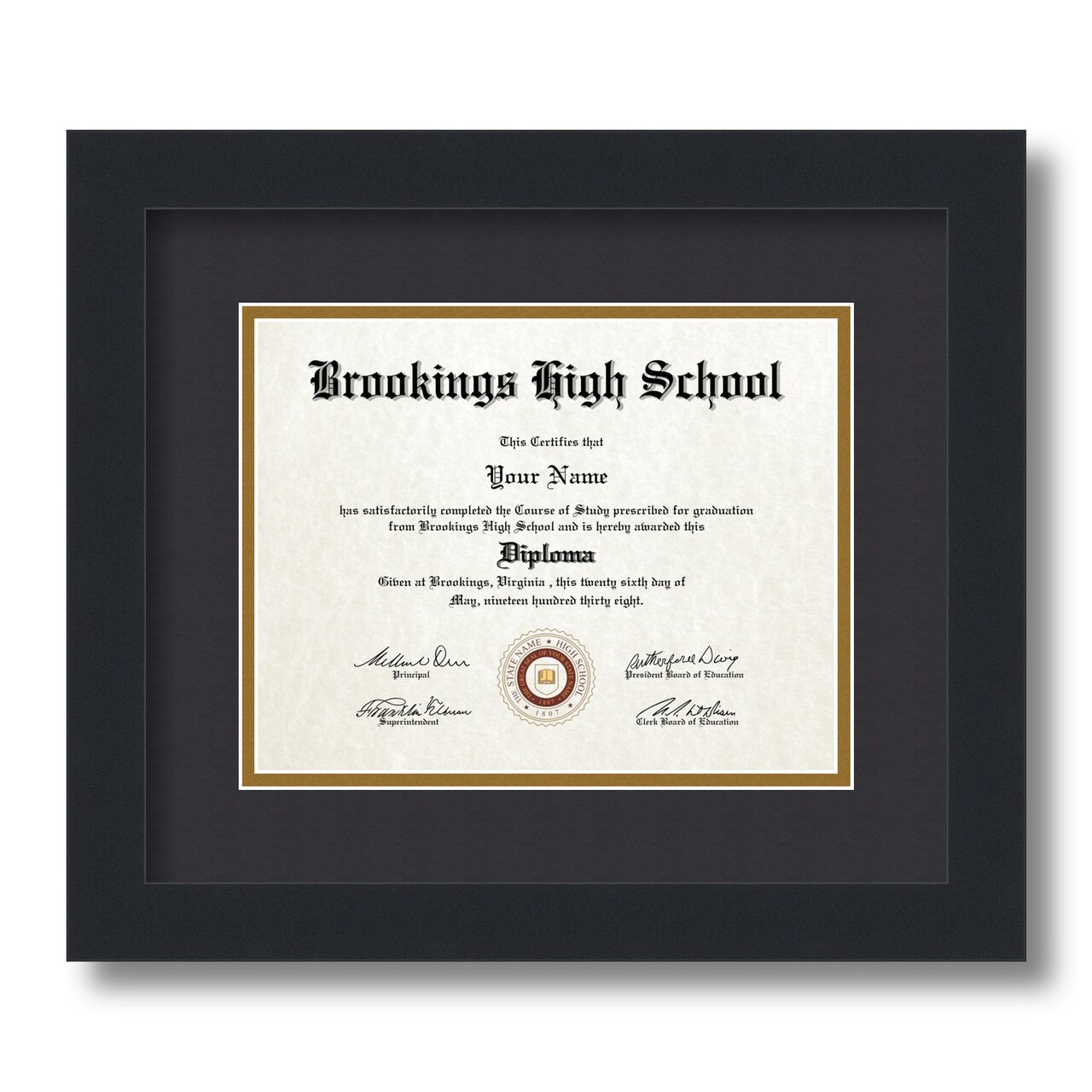 ArtToFrames 7x9 inch Diploma Frame - Framed with Black and Gold Mats, Comes with Regular Glass and Sawtooth Hanger for Wall Hanging (D-7x9)